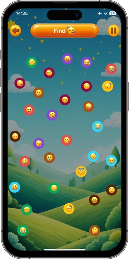 Dottify gameplay screen showing emoji dots to find